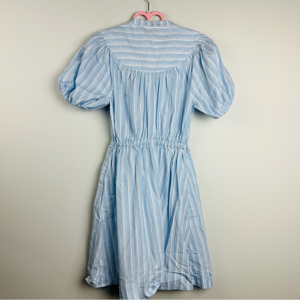 J. Crew NWT Blue and White Smocked Mini Dress with Mandarin Collar - Picture 7 of 11
